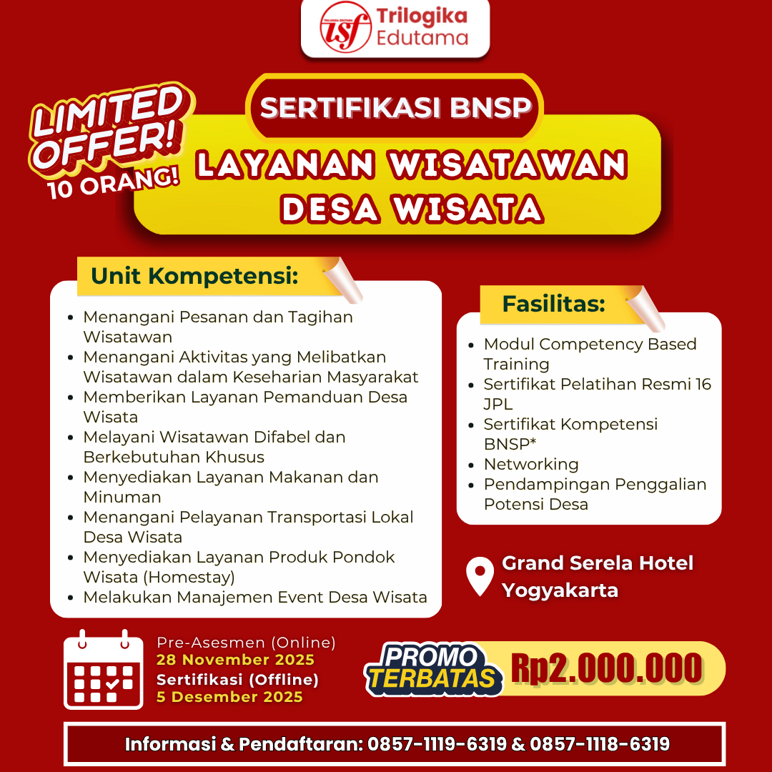 SERTIFIKASI LAYANAN WISATAWAN DESA WISATA 2025 FULL PROMO!!!